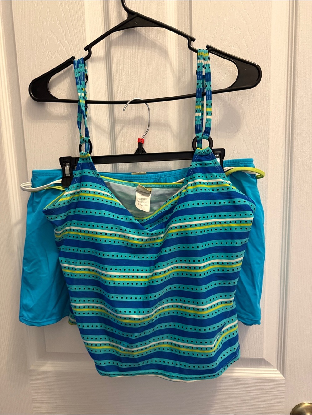 Islander Striped Blue & Teal Tankini Top with sun skirt